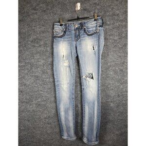 Miss Me Jeans Womens 27 Medium Blue Sunny Skinny Distressed Ripped Denim Pants